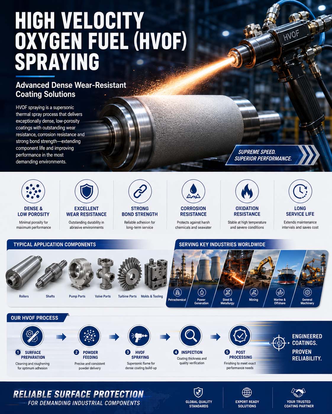 High Velocity Oxygen Fuel (HVOF) Spraying Process | Advanced Dense Wear-Resistant Coating Solutions