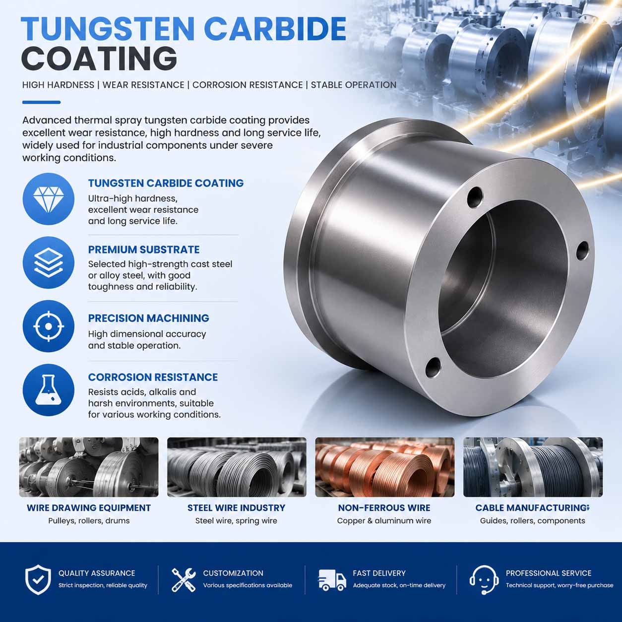 Tungsten Carbide Coating Technology for Tower Pulleys and Steel Rings Tungsten Carbide Coating Technology for Tower Pulleys and Steel Rings