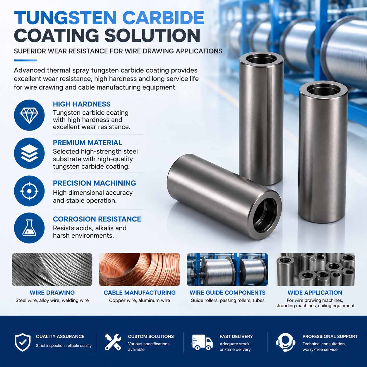 Ceramic Coating Processing for Wire Passing Rollers and Guide Rollers Ceramic Coating Processing for Wire Passing Rollers and Guide Rollers