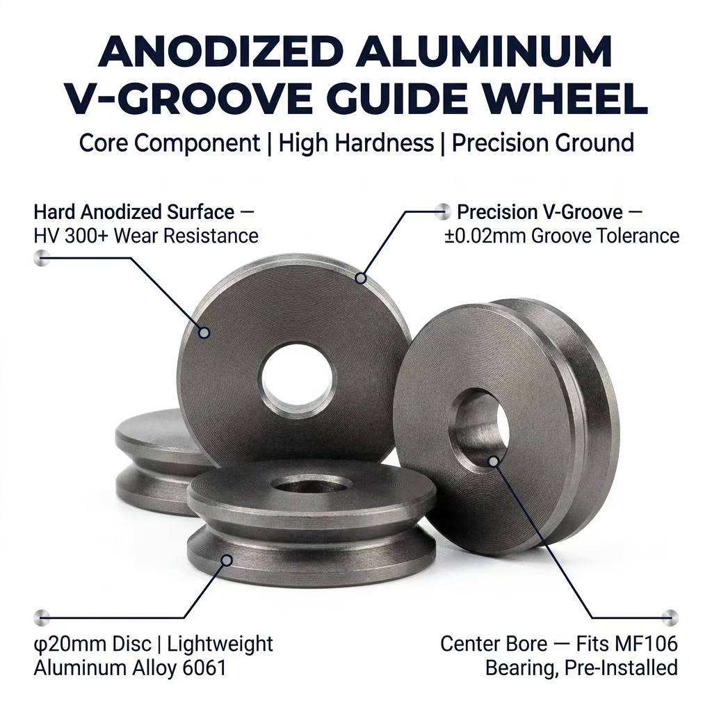 Wholesale LY12 Aluminum V Groove Guiding Wheel, OD 20mm, with SUS304 Bracket, Wear-resistant, for Coding Machine
