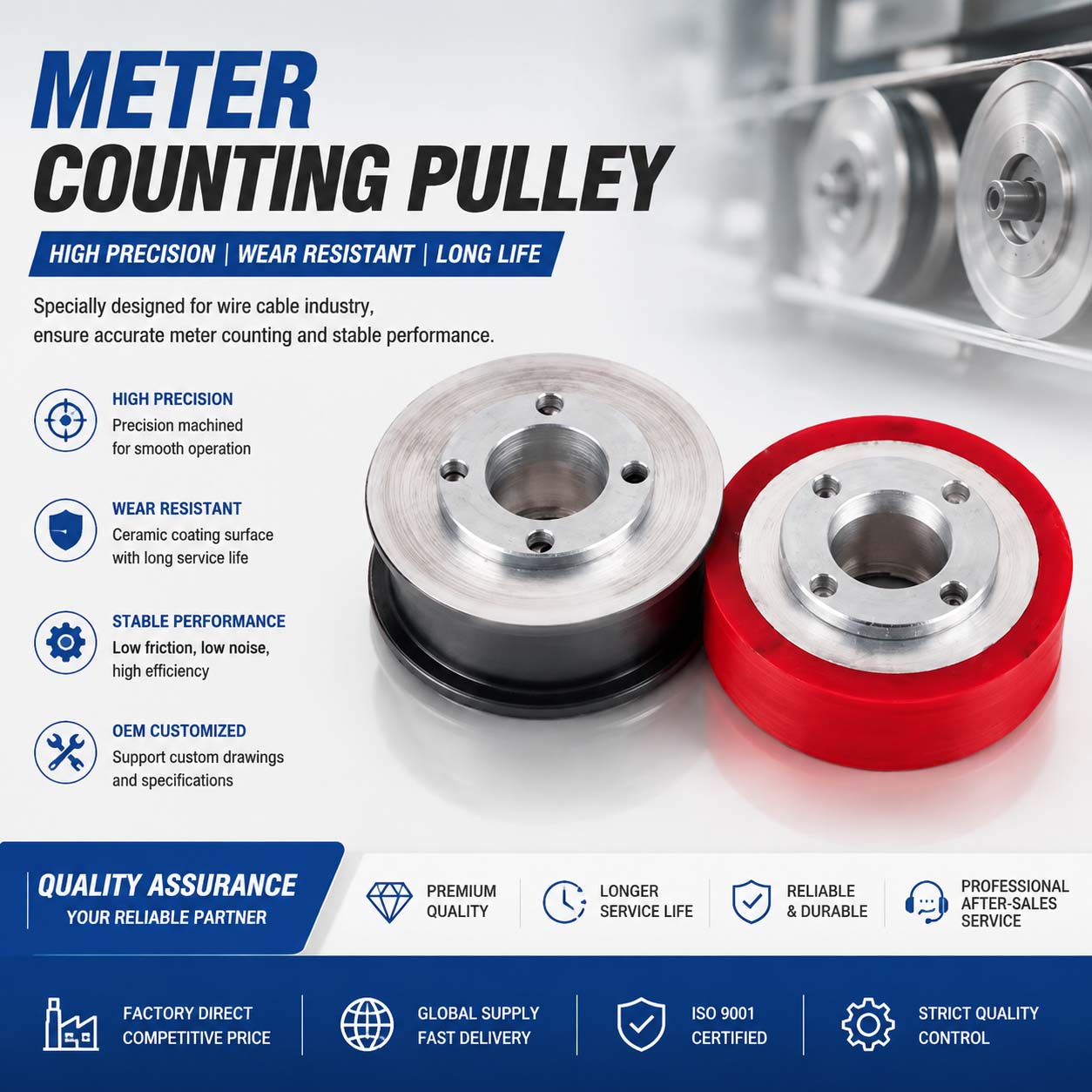 PU Coated Ceramic Coating Flat Belt Meter Counting Pulley 90*27 & 90*36 HRC70 for Extruding Machine
